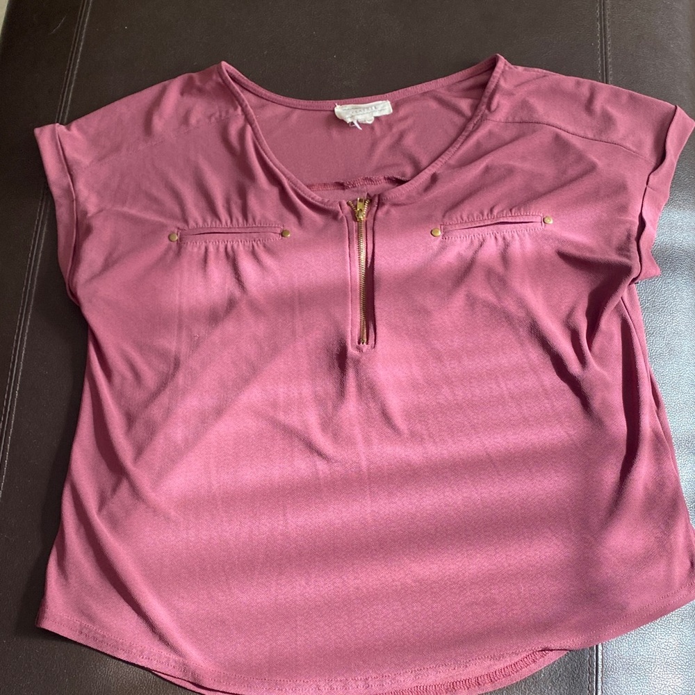 Women's Rose Pink Zip-Front Blouse